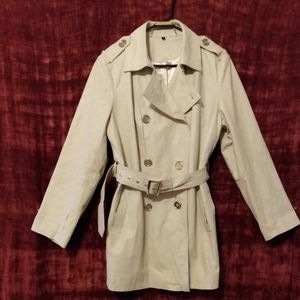 IMAN Light Cream Leather Trench Coat Sz: L